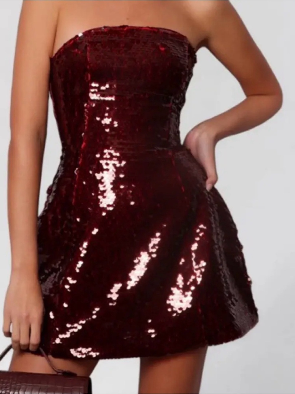 Strapless Burgundy Sequin Party Dress